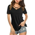 thumbnail image 2 of Fesfesfes Womens T Shirts Casual Women Casual Short Sleeve Flared Sleeves V-Neck Solid Loose T-Shirt Blouse Tops Women's Tops M(US:6), 2 of 8