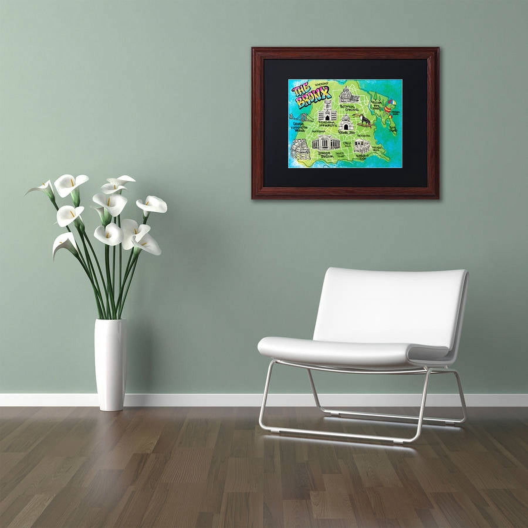 Trademark Fine Art "Bronx Map" Canvas Art by Elizabeth Caldwell, Black Matte, Wood Frame