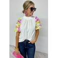 thumbnail image 7 of Women's White Sequin Flower Puff Sleeve Textured Top - [ZhiHiMeRi] | (US 12-14)L, 7 of 7
