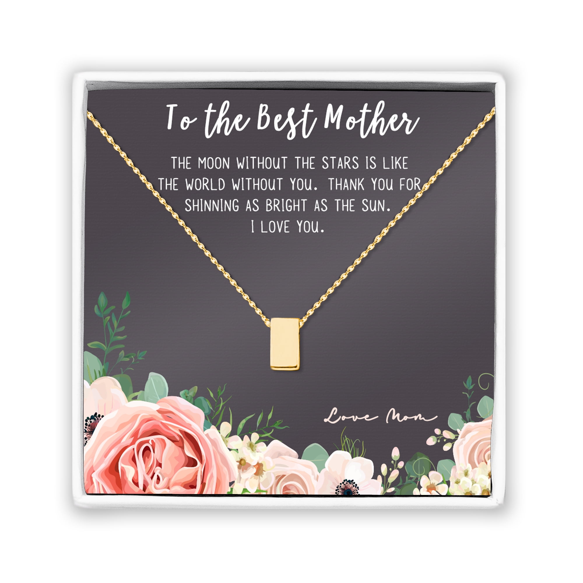To The Best Mother Mother's Day Gift, Gift for Her, Gift for Her, Mother's Day Jewelry with Card, Card and Necklace Set for Mother's Day, Gift for Mom [Gold Cube, No-Personalized Card]