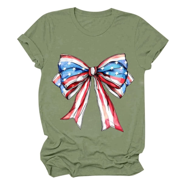 Tops Cortos para las Mujeres, Cuello Redondo de Manga Corta Impresa Por el Arco Del Día de la Independencia Hecha de 95% Poliéster 5% Spandex para Primavera Verano, Primavera de las Mujeres