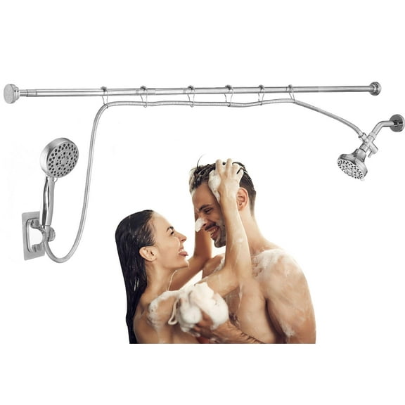 Ultrimkit Double Shower Head for Couple, High Pressure Dual Showerhead Combo, Adjustable Height Shower Rod, 5-Setting Handheld Shower Head, 5-Setting Handheld Shower Head, Chrome