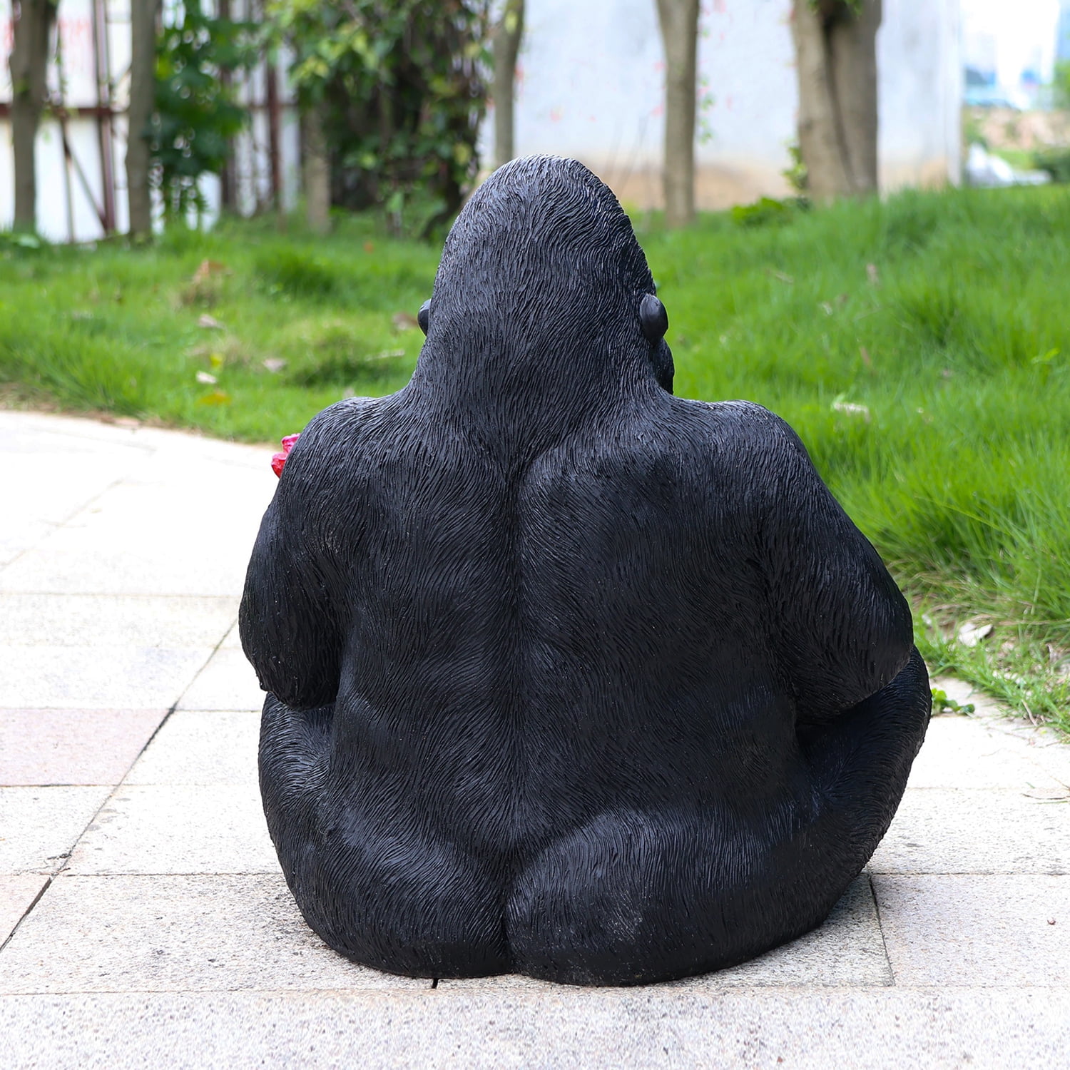 Outdoor Garden Chimpanzee Flower Pot Planter, Unique Yard Statue for Patio, Lawn, Garden, Zoo Themed Outdoor Decor, Black
