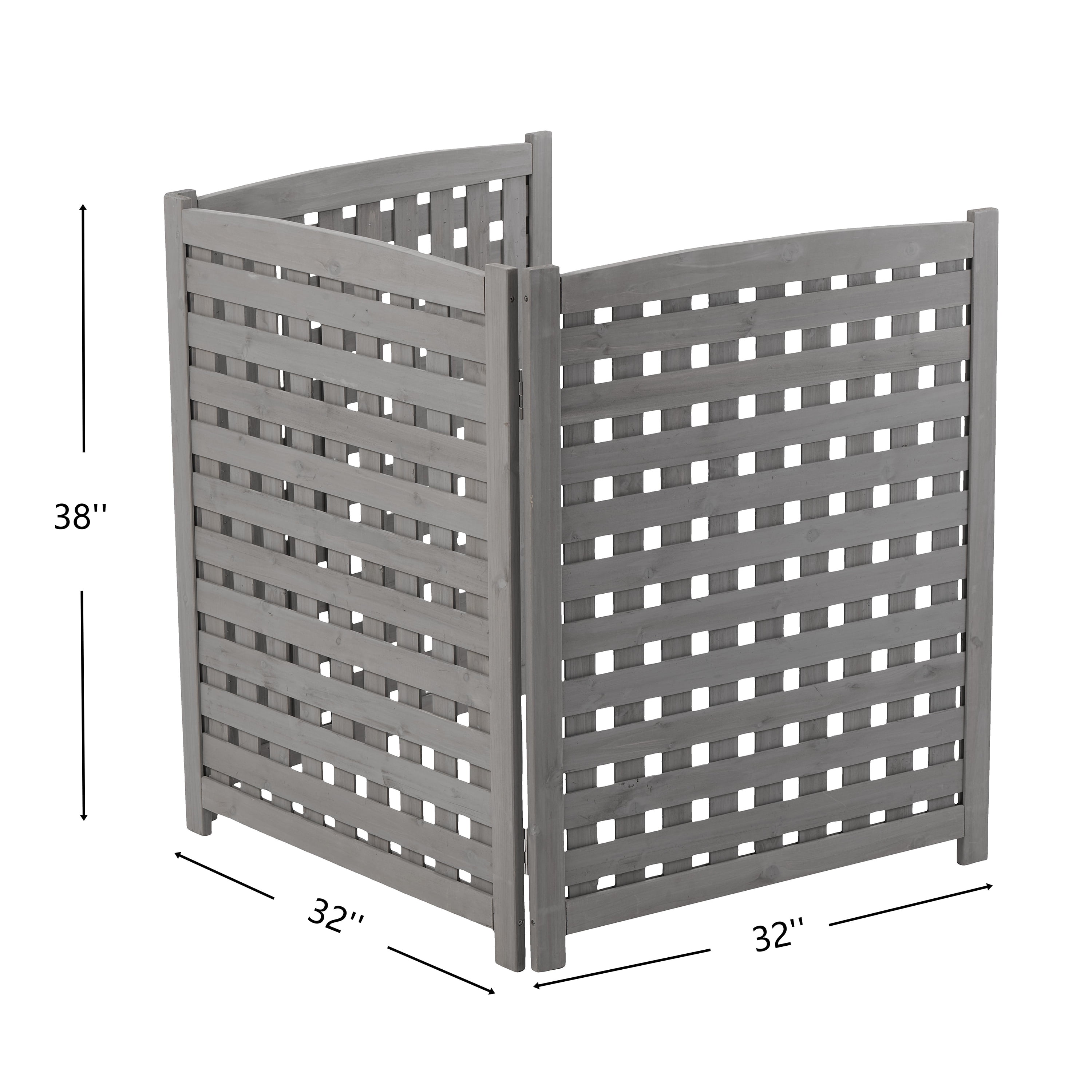 Outdoor Wood Privacy Fence 3-Panel 32W x 38H, Solid Wood Air Conditioner Screen with Slat Spacing for AC Unit Trash Can Pool Pump Enclosure, Gray