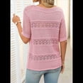thumbnail image 6 of Womens Summer Tops Short Sleeve Crew Neck Knit Sweaters Pink S, 6 of 7