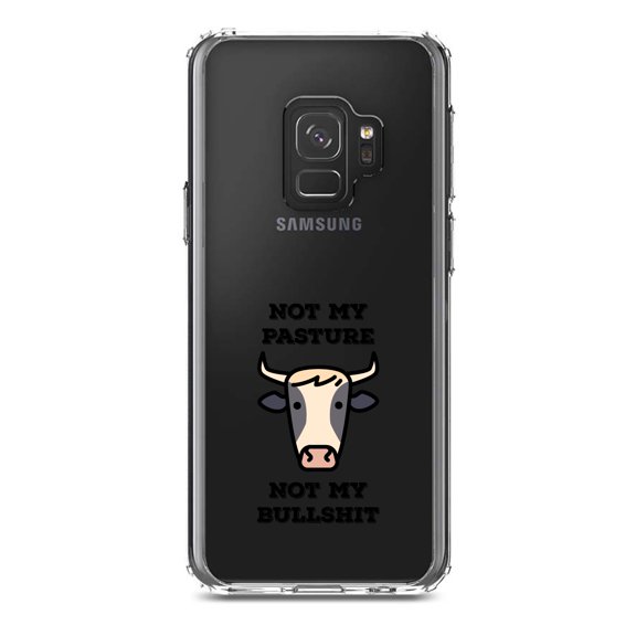DistinctInk Clear Shockproof Hybrid Case for Samsung Galaxy S9 (5.8" Screen) - TPU Bumper Acrylic Back Tempered Glass Screen Protector - Not My Pasture, Not My BS