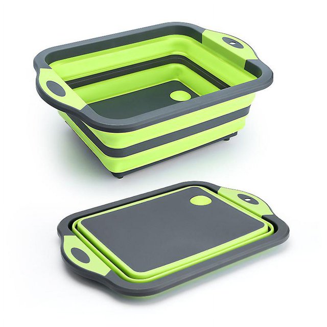 Tabla de cortar plegable escalable con contenedor de filtro, tabla de cortar plegable de gel de sílice de grado alimenticio, cocina, camping, picnic, barbacoa, lavabo de drenaje