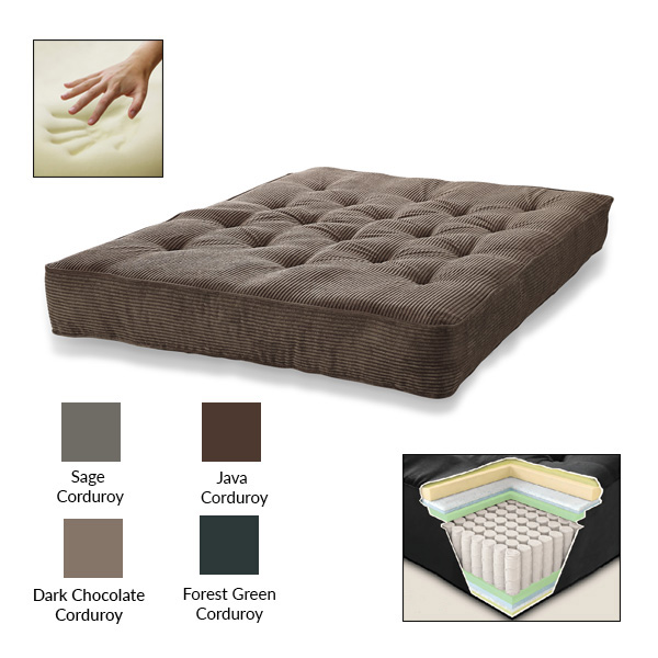 S2G 8" Pocketed Coil Visco Corduroy Futon Mattress, Multiple Colors