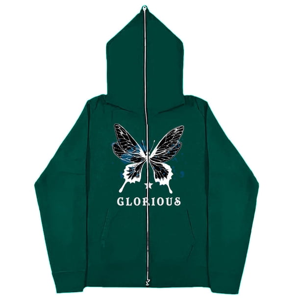 Sudaderas informales con mariposas Y2k oscuras europeas y americanas para hombres y mujeres, sudaderas con capucha góticas para parejas, sudadera con cremallera de gran tamaño Harajuku