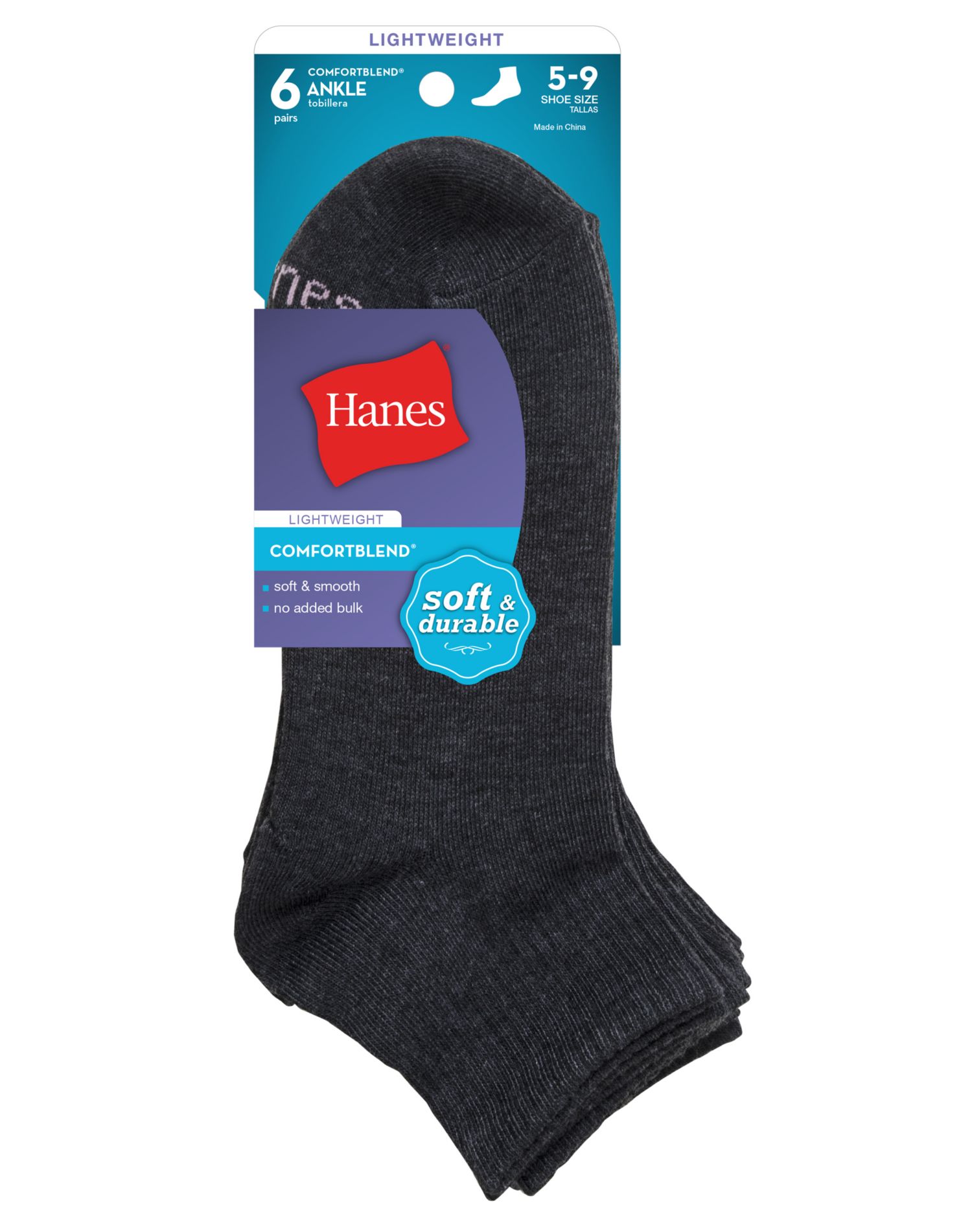Hanes ComfortBlend Women`s Ankle Socks 6Pack, 59, Grey Walmart Canada