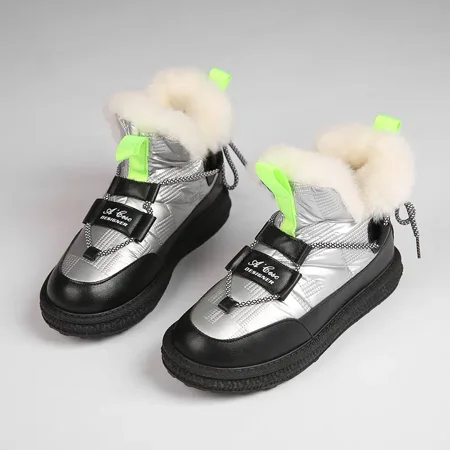 

Thickening Fleece Thermal Snow Boots Round Toe Anti-slip Winter Ankle Boots Women‘s Footwear