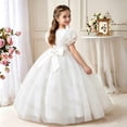 thumbnail image 5 of LEKWK Girls Bow Princess Dress Sequin Puff Short Sleeve Tulle Tiered Pageant Gown Ruffle Cute Dress for Flower Girl Wedding Birthday Party 3-14Y, 5 of 8