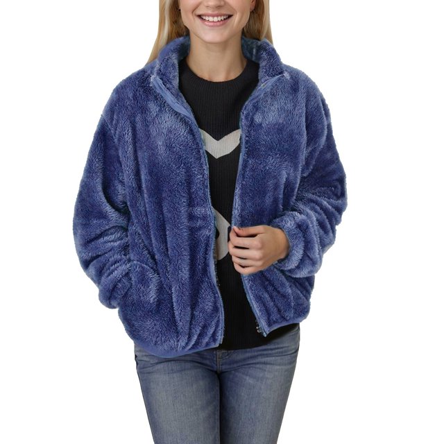 Gibobby Chamarra de invierno para mujer, Chamarra corta de forro polar mullido para mujer, para otoño e invierno, chaquetas de gabardina de invierno(Marina,XG)