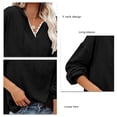 thumbnail image 4 of Mujeres con capucha Top encaje empalme cuello en V hombro caído cordón suéter suelto sudaderas para dama, 4 of 5