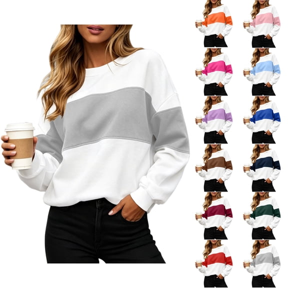 Sweatshirt for Women Zaewscy Women's Printed Fashionable Loose Casual Round Neck Long Sleeved Hooded Top Gray L