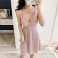thumbnail image 1 of Camisón de satén con escote en V profundo y gasa, pijama informal para el hogar, falda con tirantes finos y tirantes sexys, 1 of 5