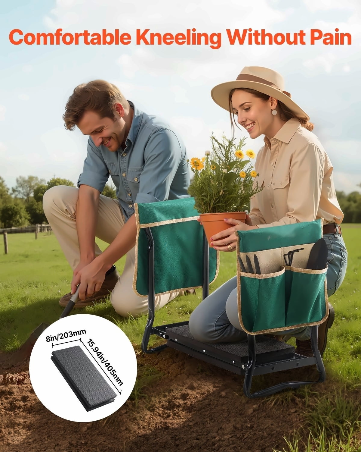 Garden Kneeler and Seat 8" EVA Pad Folding Garden Stool Heavy Duty Garden Bench