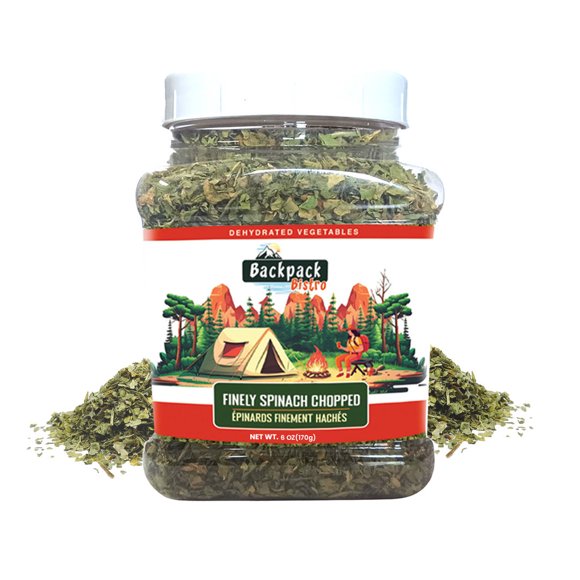 Backpack Bistro Dehydrated Finely Chopped Spinach 6 oz (170 g) | Emergency Food, Everyday & Camping Cooking | Dried Vegetables for Soup, Omelets, Ramen, Dips, Smoothies