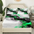 thumbnail image 3 of Black and Green Marble Bed Sheets Set Modern Marbling Full Sheet Set, Mountain Fluid Sheets Grey Aesthetic Bed Set, Abstract Art Flat Sheet Boys Girls Room Decor, 3 of 7
