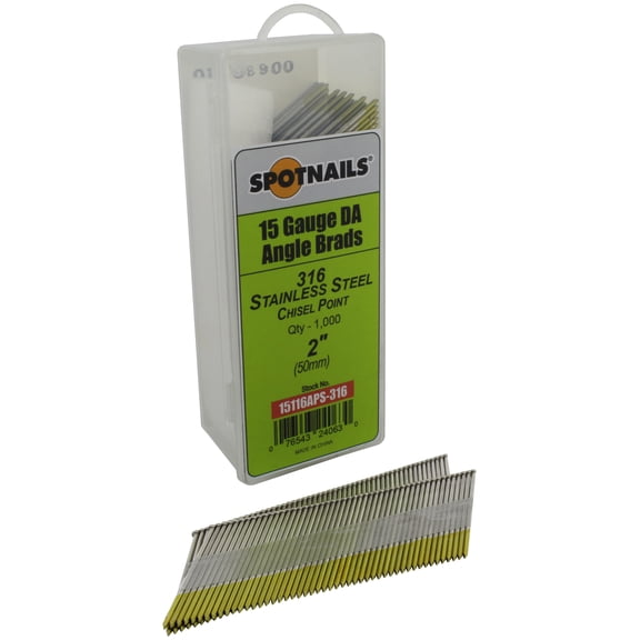 Spotnails 15116APS-316 2 in. 316 SS 15 Gauge DA Angle Brads, 1,000/Box