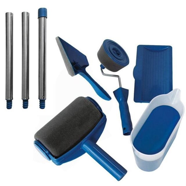 Herramienta de cepillo con mango de cepillo, herramienta de decoración de pintura de pared práctica azul, cepillo de rodillo de pintura para pintura casera TUNC Sencillez