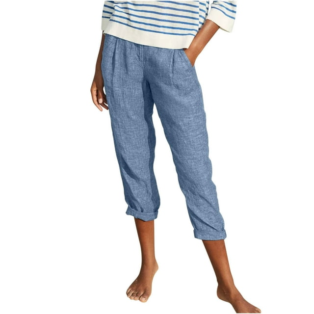 aidice Pantalons d'Été pour Femmes Capris Ajustement Boutonné Jambe Droite Décontractée Pantalons Raccourcis Couleur Unie