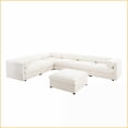 thumbnail image 6 of Modular 6-Seat Chenille Sectional Sofa with Storage for Living Room - Ergonomic Cylindrical Backrest & Armrests | White | Chenille | Round Arms, 6 of 26
