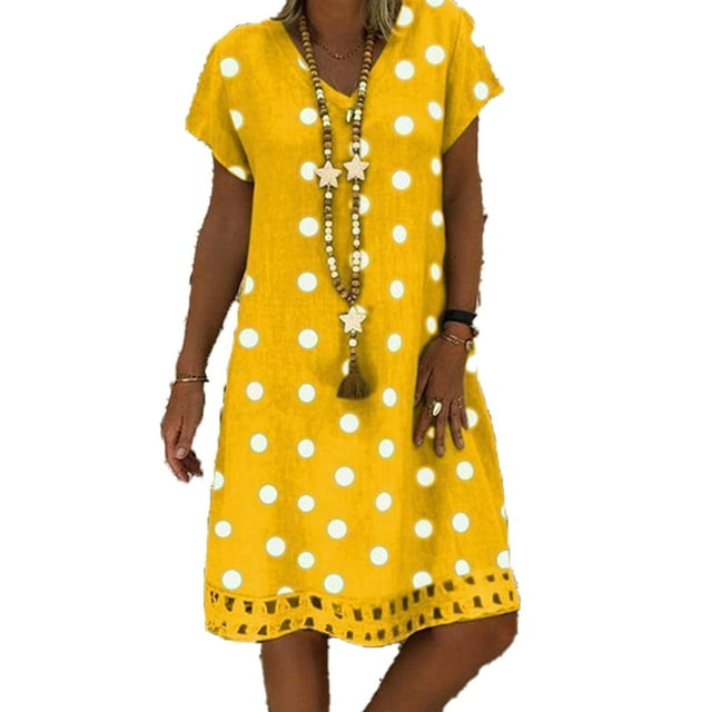 Tralilbee Robe Midi Ample à Pois à Imprimé Bohème pour Femme Grande Taille Décontractée Mode Élégante Fête Potluck Voyage pour Femme