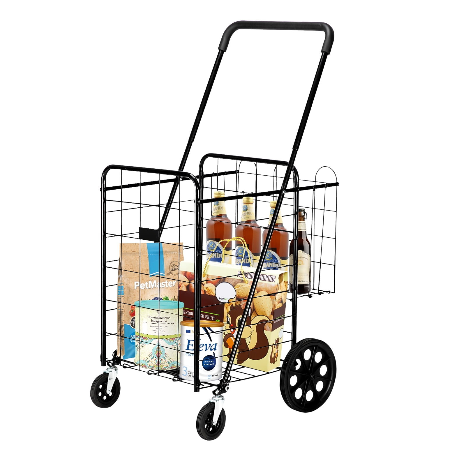 Private Jungle Grocery Practical Shopping Trolley, Luxury Folding Trolley with Double Baskets and 360° Rolling Wheels, Practical Trolley, Black Private Jungle Grocery Practical Shopping Trolley, Luxury Folding Trolley with Double Baskets and 360° Rolling Wheels, Practical Trolley, Black