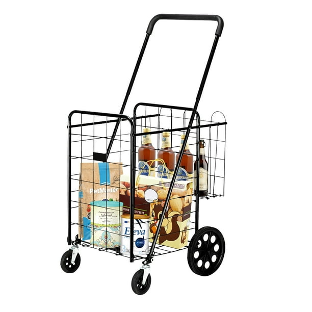 Shopping Cart with Wheels, Metal Grocery Cart with Wheels, Shopping