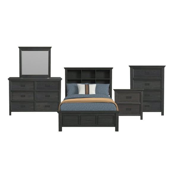 Brooklyn Kids Full Bookcase 5PC Bedroom Set in Charcoal