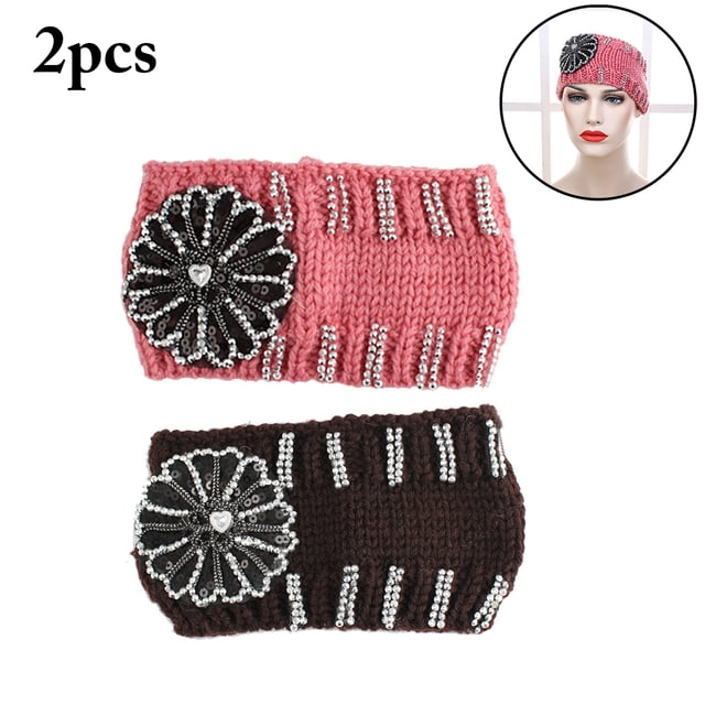 2 Pcs Bandeau pour Femmes Mode Tricoté Faux Bijoux Bandeau