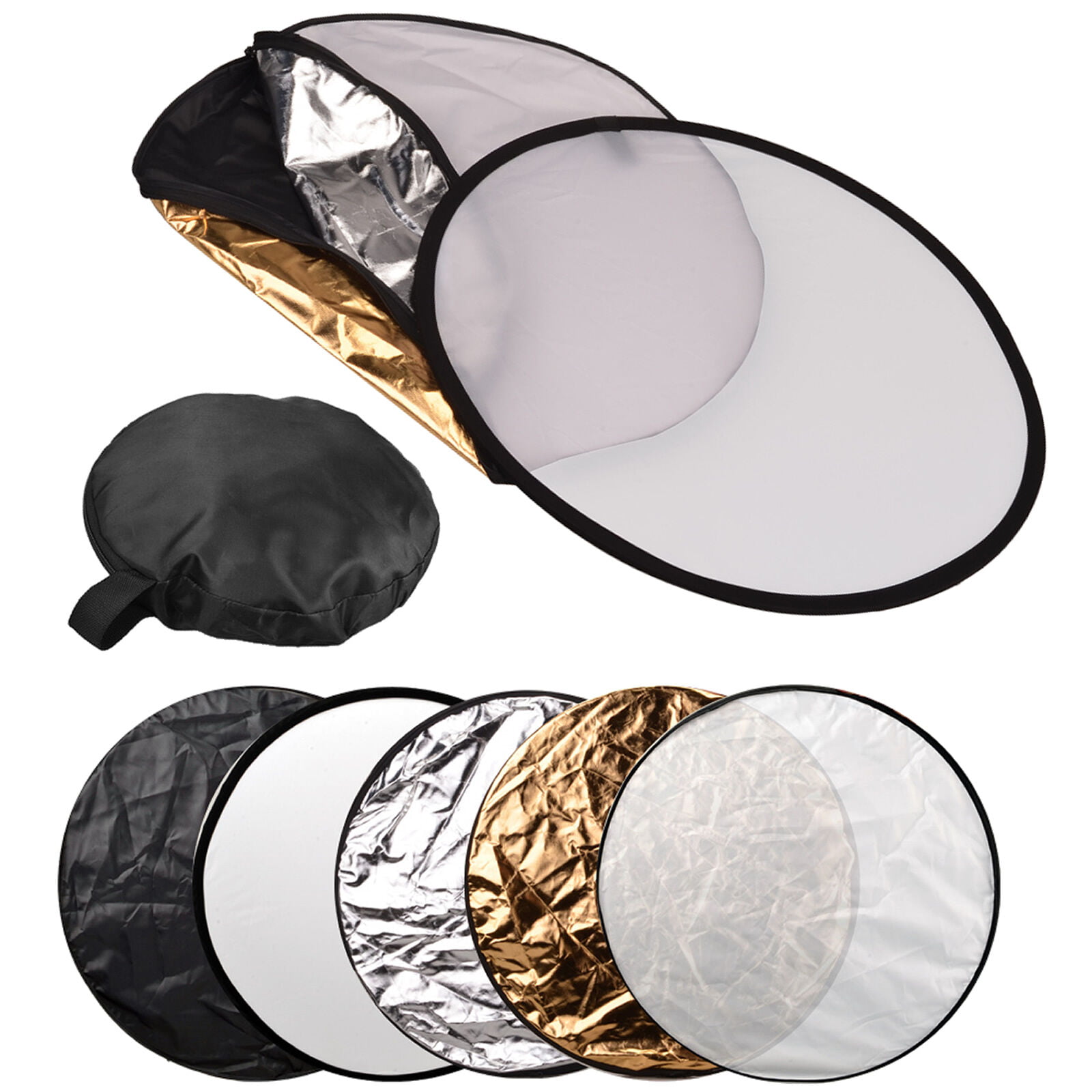 Teerwere Round Light Reflector Diffuser Kit Portable 5 in 1 80cm Collapsible Round Multi Disc Light Reflector for Studio Collapsible Multi-Disc Light Reflector Color : Multi-Colored, Size : 80cm