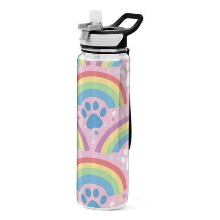 

Rainbows Cat Paws Colorful Dots Transparent Sports Water Bottle with Straw BPA Free Tritan 32oz for Gym Camping