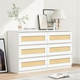 thumbnail image 1 of Rattan Dresser for Bedroom with 6 Drawers, 47" Modern Farmhouse Wide Chest of Drawers, Wood Storage Cabinet Organizer for Closet, Living Room, Hallway, 1 of 9