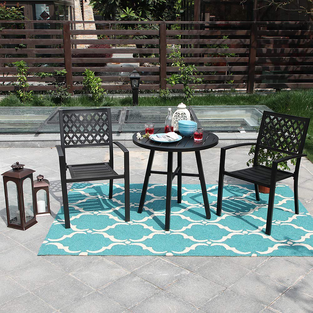 MF Studio Metal 3 Piece Patio Outdoor Dining Furniture Set with 2