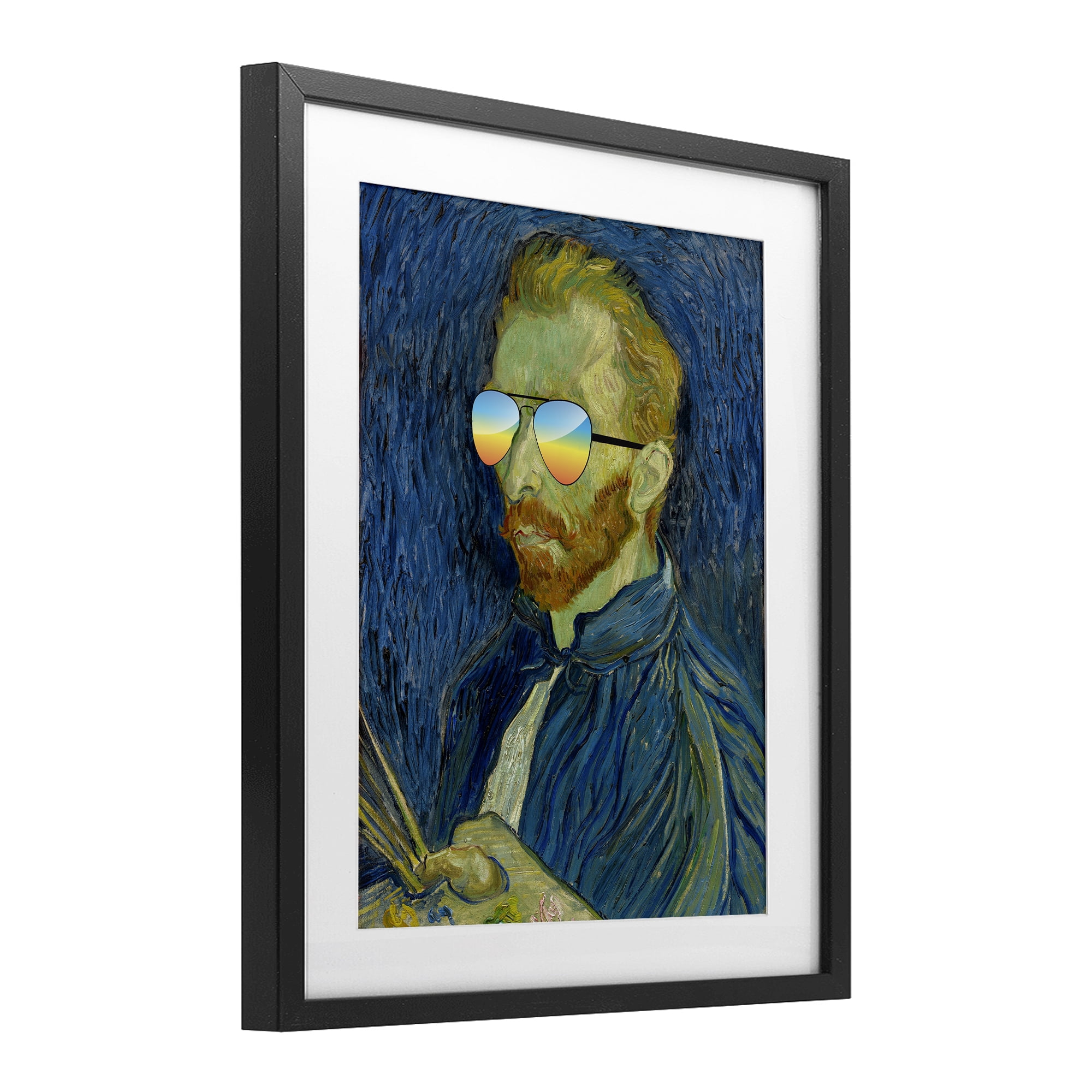 Funny Van Gogh Sunglasses Black Framed Print Under Glass, design by Masters Redux