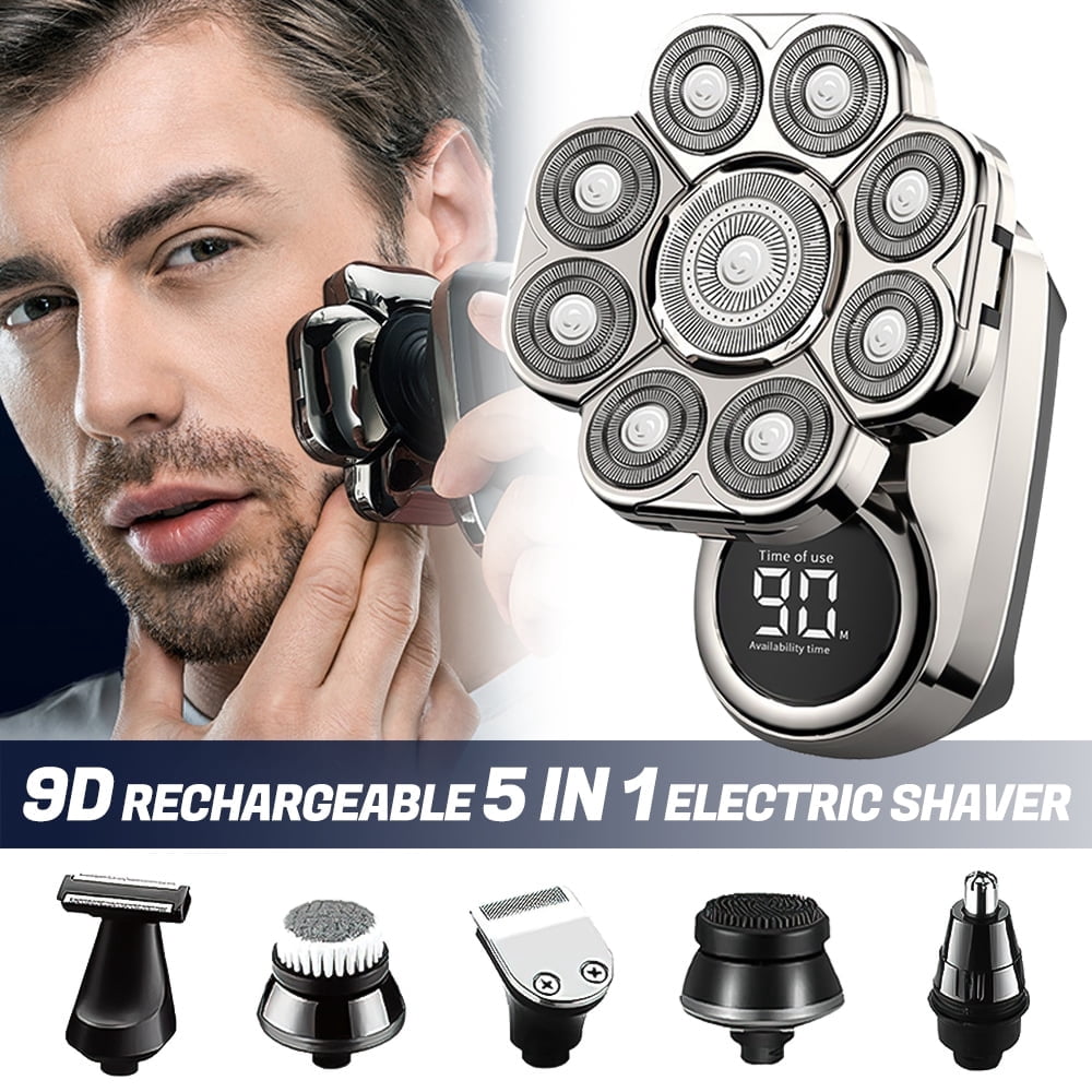 Welan 9D Electric Head Shaver, 5-in-1 Rotary Electric Head Razor&Nose Hair&Beard Trimmer&Hair Clippers for Men, Waterproof Cordless Rechargeable Wet/Dry Grooming Kit for Bald Men