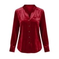 thumbnail image 6 of ClodeEU Women's Velvet V Neck Button Down Long Sleeve Shirt,Casual Slim Blouse ,Women's Plus M, 6 of 6
