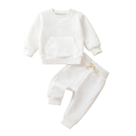 

QBGSAY Kids Outfits Sets Toddler Boys Girls Winter Long Sleeve Solid Color Tops Pants 2Pcs Clothes Set Casual Outfits For Kids