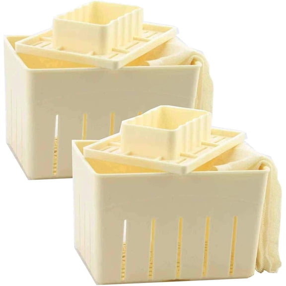 Tofu Press Mould (2PCS) Food Grade Plastic DIY Homemade Tofu Maker Pressing Mold Kit/Cheese Press   Soybean Curd Cheese Cloth Kitchen Tools
