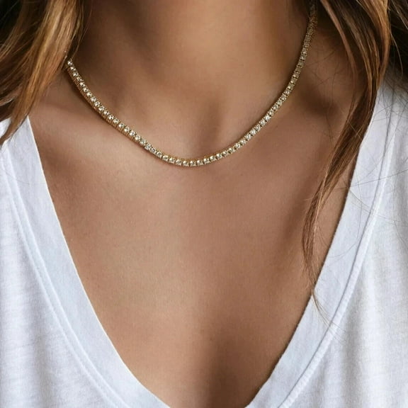 12Ct Round Cut Lab Created Diamond Womens Tennis Necklace 14K Yellow Gold Plated