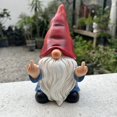 thumbnail image 1 of Estatua de gnomo de jardín con dedo medio, 20 cm, poliresina roja, WSH004, 1 of 9