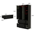 thumbnail image 4 of KULAGAGA Wardrobe Armoire with Mirror, Bedroom Closet Storage Cabinet with Extendable Hanging Rod, Open Shelves and 2 Drawers, Black, 4 of 8