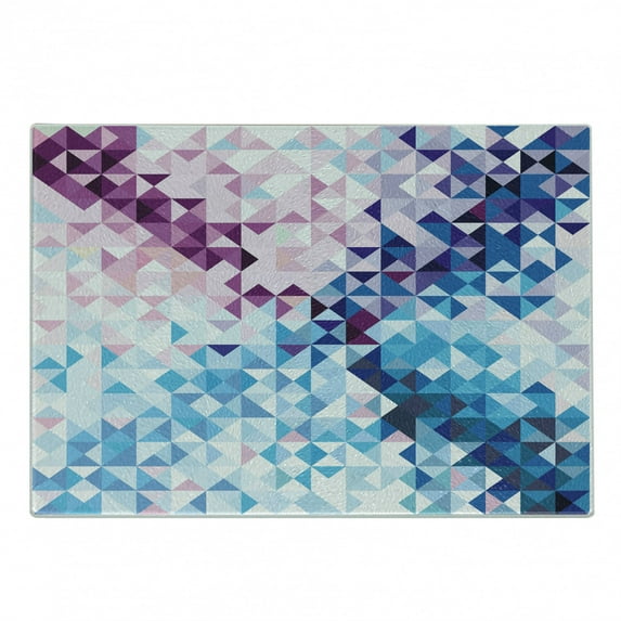 Digital Cutting Board, Abstract Mosaic Digital Ombre Geometrical Colorful Design Art Print Image, Decorative Tempered Glass Cutting and Serving Board, Small Size, Pink Blue and White, by Ambesonne