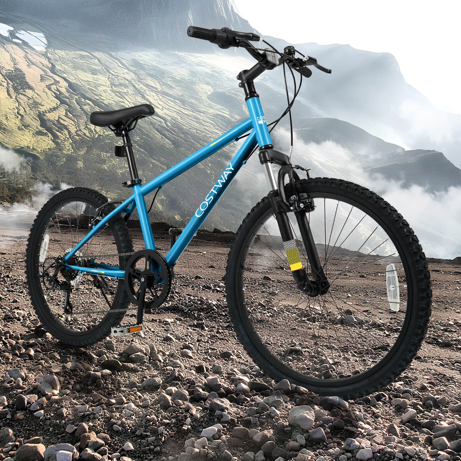 Costway 24 Inch Mountain Bike for Teens Aged 8+ Years Old with Suspension Fork Blue