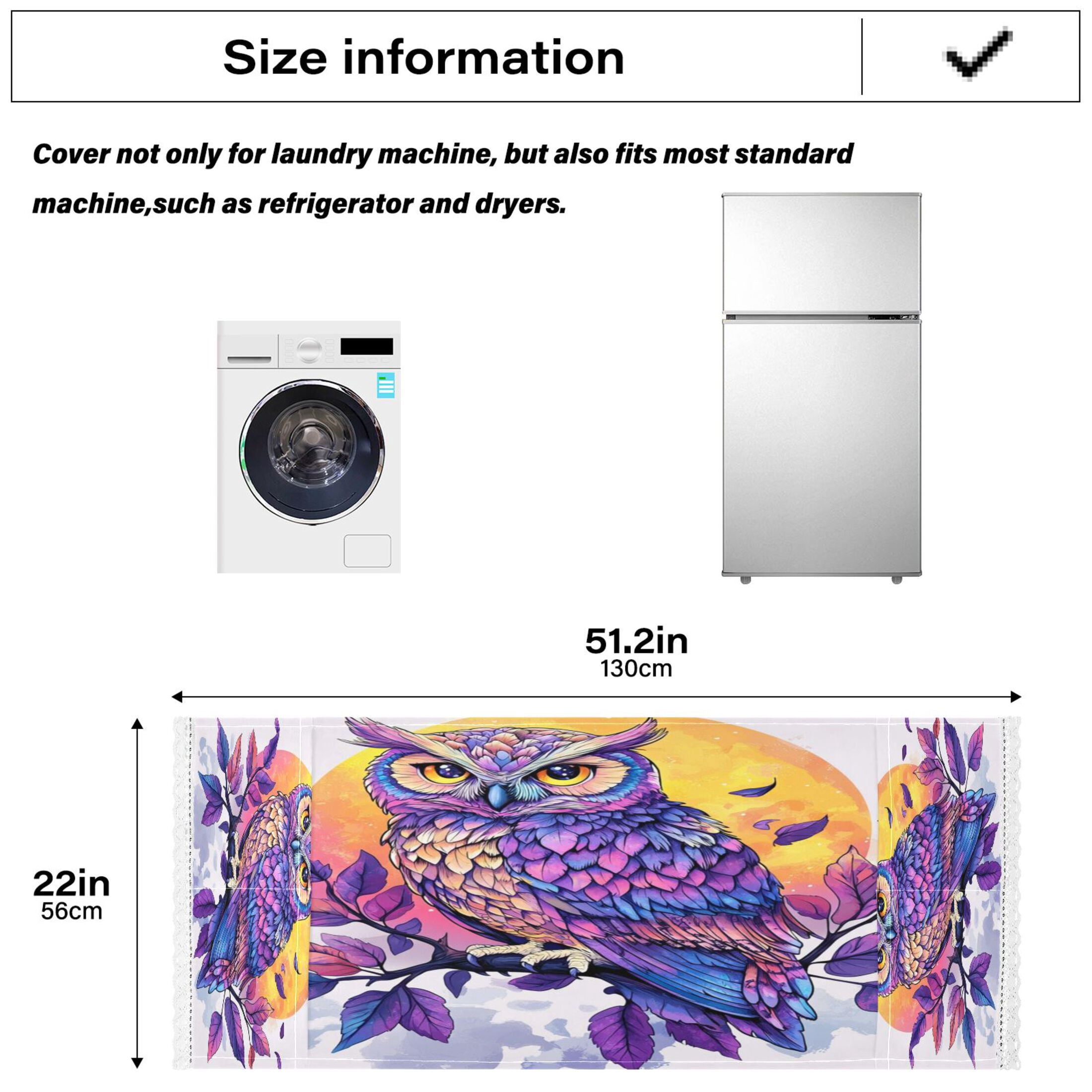 WOBOGO Vivid Purple Owl Washing Machine Cloth Dryer Refrigerator Top Cover Protective Non-Slip Mat For Kitchen Laundry