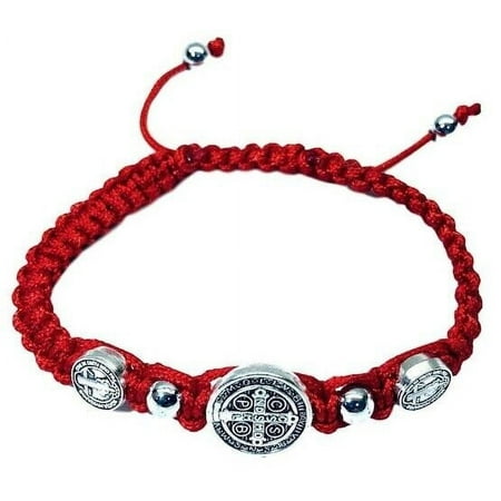 Saint St Benedict Red Medal Trinity Adjustable Cord Bracelet Pulsera Roja De San Benito