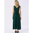 thumbnail image 5 of DARING DIVA Maxi Sleeveless V Neck Tie Waist Casual Long Dress S Dark Green, 5 of 7