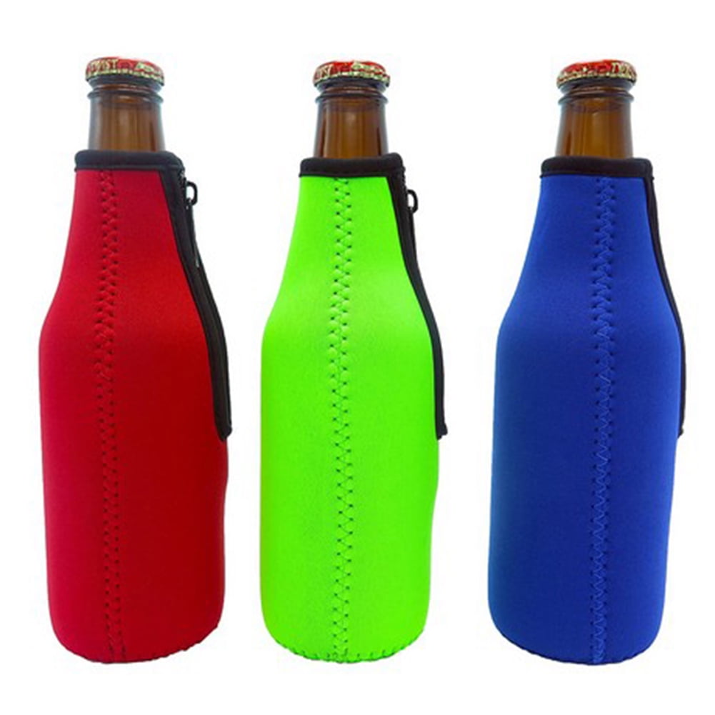 4pcs Insulated Beer Bottle Koozies Neoprene Coolers Bag Zipper Coozie  Holder